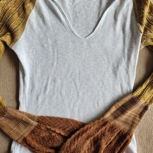 We The Free Ivory Top with Brown Accent Tag